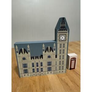 Vintage House of Parliament London Wood + Red Box Telephone England Signed